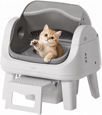 Automatic Cat Litter Box with Wide Open-Top & Easy-Access Step for Cats 3–17 lb, Self Cleaning Cat Litter Box with 8L Waste Bin, No App or WiFi, Beginner-Friendly Design in Saudi Arabia
