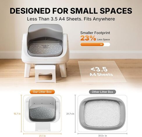Automatic Cat Litter Box with Wide Open-Top & Easy-Access Step for Cats 3–17 lb, Self Cleaning Cat Litter Box with 8L Waste Bin, No App or WiFi, Beginner-Friendly Design in Saudi Arabia