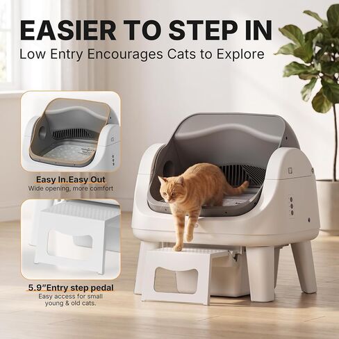 Automatic Cat Litter Box with Wide Open-Top & Easy-Access Step for Cats 3–17 lb, Self Cleaning Cat Litter Box with 8L Waste Bin, No App or WiFi, Beginner-Friendly Design in Saudi Arabia