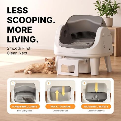 Automatic Cat Litter Box with Wide Open-Top & Easy-Access Step for Cats 3–17 lb, Self Cleaning Cat Litter Box with 8L Waste Bin, No App or WiFi, Beginner-Friendly Design in Saudi Arabia