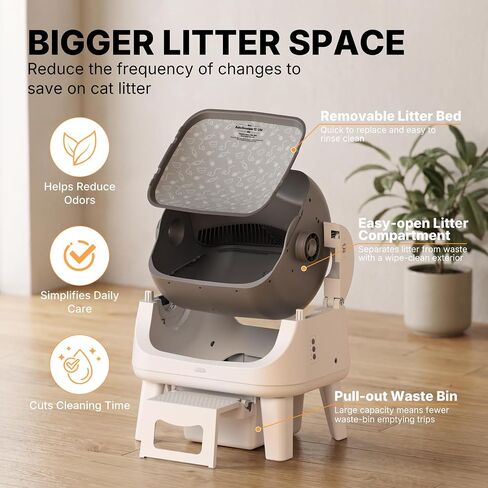 Automatic Cat Litter Box with Wide Open-Top & Easy-Access Step for Cats 3–17 lb, Self Cleaning Cat Litter Box with 8L Waste Bin, No App or WiFi, Beginner-Friendly Design in Saudi Arabia