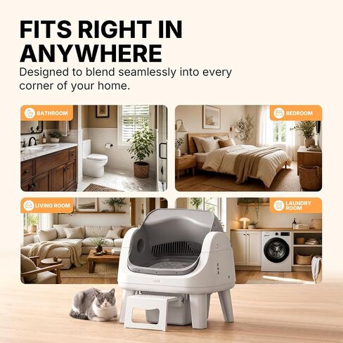 Automatic Cat Litter Box with Wide Open-Top & Easy-Access Step for Cats 3–17 lb, Self Cleaning Cat Litter Box with 8L Waste Bin, No App or WiFi, Beginner-Friendly Design in Saudi Arabia
