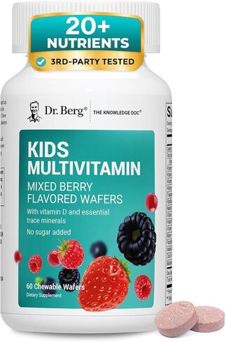 Dr. Berg Kids Chewable Multivitamins (NOT Sweetened w/Sugar) - Daily Multivitamin for Kids That Includes 20 Vital Nutrients & A Trace Mineral Complex - Mixed Berry Chewable Vitamins for Kids in Kuwait