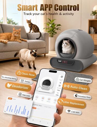 70L Anti-Pinch Feature Automatic Cat Litter Box, Self Cleaning Litter Box in Kuwait