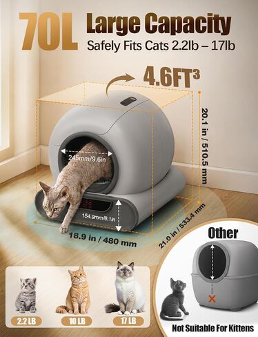70L Anti-Pinch Feature Automatic Cat Litter Box, Self Cleaning Litter Box in Kuwait