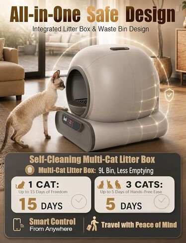 70L Anti-Pinch Feature Automatic Cat Litter Box, Self Cleaning Litter Box in Kuwait