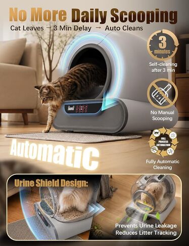 70L Anti-Pinch Feature Automatic Cat Litter Box, Self Cleaning Litter Box in Kuwait