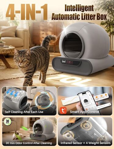 70L Anti-Pinch Feature Automatic Cat Litter Box, Self Cleaning Litter Box in Kuwait