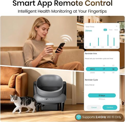 Invengo Automatic Self-Cleaning Cat Litter Box, Open Top Design with Safety Sensors and Anti-Pinch Protection, Smart Automatic Litter Box for Small & Medium Cats and Multi-Cat Homes, Charcoal Grey in Kuwait