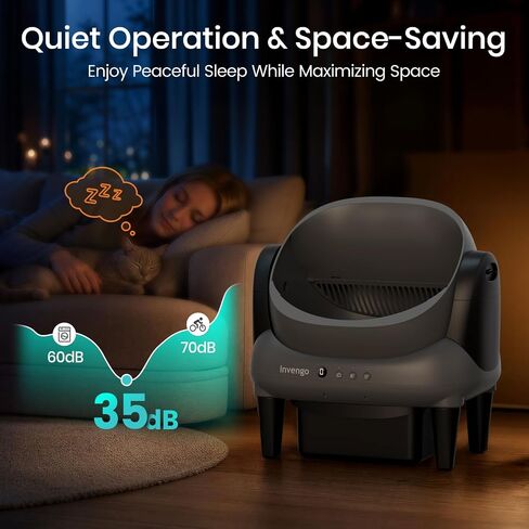 Invengo Automatic Self-Cleaning Cat Litter Box, Open Top Design with Safety Sensors and Anti-Pinch Protection, Smart Automatic Litter Box for Small & Medium Cats and Multi-Cat Homes, Charcoal Grey in Kuwait