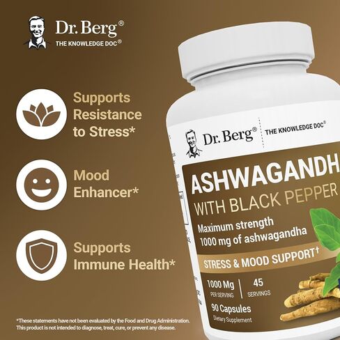 Dr. Berg Ashwagandha Capsules with Ashwagandha Root Powder & Black Pepper Extract - Ashwagandha Capsules for Men & Women - Ashwagandha Maximum Strength 1500mg of Ashwagandha Root - 90 Capsules in Saudi Arabia