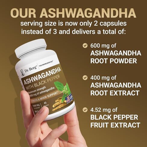 Dr. Berg Ashwagandha Capsules with Ashwagandha Root Powder & Black Pepper Extract - Ashwagandha Capsules for Men & Women - Ashwagandha Maximum Strength 1500mg of Ashwagandha Root - 90 Capsules in Saudi Arabia