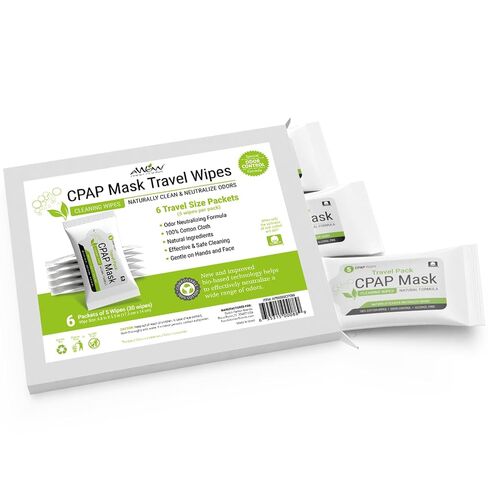 AWOW Professional CPAP Mask Cleaning Wipes Advanced Odor Control Formula, Travel-Size Pack 5ct, 6pk (30 Wipes) in Kuwait