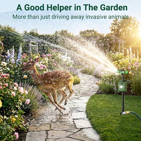 2 Packs Motion Activated Animal Repeller with Water Sprinkler, Deer Repellent Devices Solar Powered, IP65 Waterproof Deer Repellent with Flashing Light, Deter Cats Dogs Skunks Raccoons from Garden in Kuwait