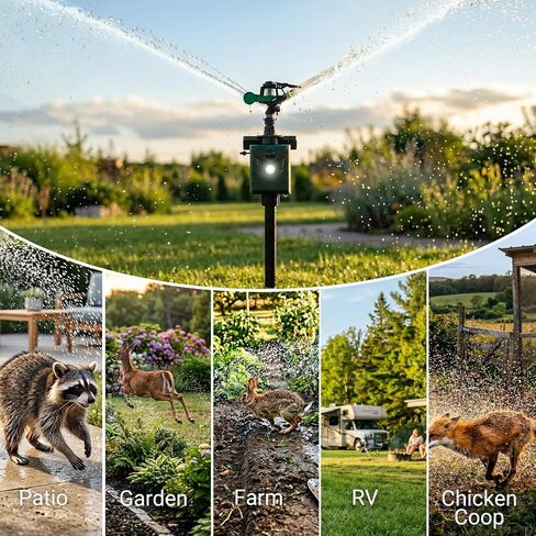 2 Packs Motion Activated Animal Repeller with Water Sprinkler, Deer Repellent Devices Solar Powered, IP65 Waterproof Deer Repellent with Flashing Light, Deter Cats Dogs Skunks Raccoons from Garden in Kuwait