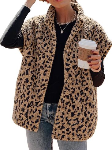 Hongqizo Womens Fuzzy Fleece Vest Casual Oversized Warm Button Down Sherpa Vest Jacket with Pockets in Kuwait