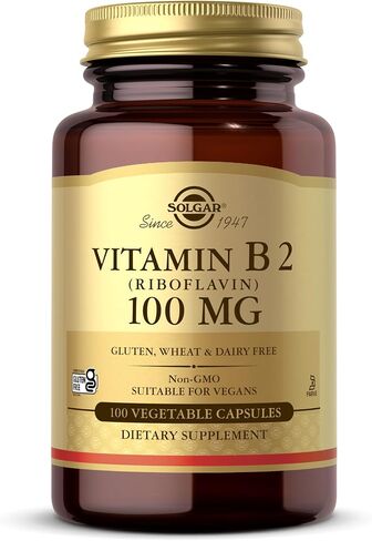 Solgar Vitamin B2 (Riboflavin) 100mg, 100 Vegetable Capsules - Energy Metabolism, Healthy Nervous System - Non-GMO, Vegan, Gluten Free, Dairy Free, Kosher, Halal - 100 Servings in Kuwait