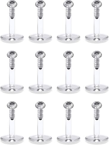 SCERRING 16G Lip Rings 2mm CZ Internally Threaded Labret Monroe Lip Ring Tragus Rook Helix Earring Stud Piercing Jewelry Retainer Clear Acrylic Bioflex Bar Length 6-10mm 12-36PCS in Saudi Arabia