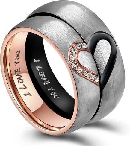 ANAZOZ His & Hers خاتم الحب الحقيقي على شكل قلب من الفولاذ المقاوم للصدأ للأزواج وأشرطة خطوبة الزفاف، حلقة علوية، 6 مم in Kuwait