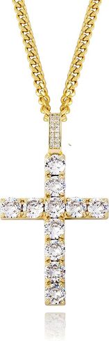 TOPGRILLZ Cross Necklace for Men Gold Necklace for Women Gold Heart Cross Jewelry 14K Silver Plated Solid Iced Cubic Zirconia Stainless Steel Pendant Chain in Kuwait