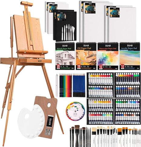 DJAR 169-Piece Wooden French Easel Art Painting Kit for Adults in Kuwait