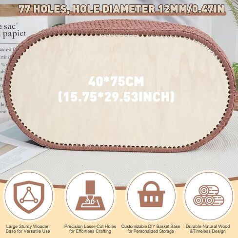 29.5" x 15.7" Wooden Basket Base with 12mm Holes for Crochet, HSSZXFR Oval Shape Large Moses Basket Crochet Bottom, for DIY Crochet Knitting Weaving Crafts Home Decoration in Kuwait