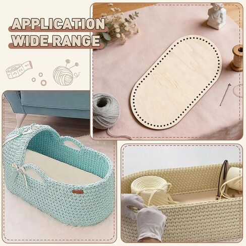 29.5" x 15.7" Wooden Basket Base with 12mm Holes for Crochet, HSSZXFR Oval Shape Large Moses Basket Crochet Bottom, for DIY Crochet Knitting Weaving Crafts Home Decoration in Kuwait