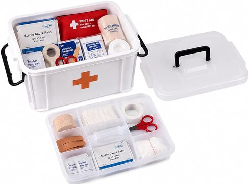 White Small Empty Medical Box for Home Emergency Supplies, Travel, Car, and Dorms – Compact First Aid Box with Handle, Detachable Tray and Locking Lid – Medical Organizer and First Aid Kit Storage in Kuwait