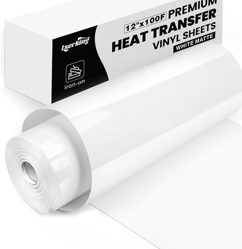 Lzerking Heat Transfer Vinyl White Htv Matte-12 x100ft Iron On Vinyl Roll for Cricut/Cameo Bundle, DIY Shirts, Bags, Socks, Shoes, Pillow and Other Frabic - Easy to Cut & Weed in Kuwait