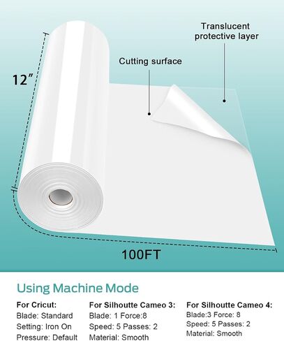 Lzerking Heat Transfer Vinyl White Htv Matte-12 x100ft Iron On Vinyl Roll for Cricut/Cameo Bundle, DIY Shirts, Bags, Socks, Shoes, Pillow and Other Frabic - Easy to Cut & Weed in Kuwait