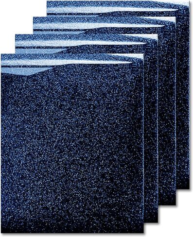 MiPremium Glitter Heat Transfer Vinyl, HTV Iron On Vinyl (Pack of 4 Sheets), for T Shirts Sports Clothing Other Garments & Fabrics, Easy to Cut Press & Apply Blue Glitter Ironon Vinyl (Navy Blue) in Kuwait