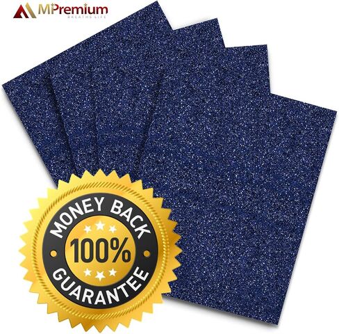 MiPremium Glitter Heat Transfer Vinyl, HTV Iron On Vinyl (Pack of 4 Sheets), for T Shirts Sports Clothing Other Garments & Fabrics, Easy to Cut Press & Apply Blue Glitter Ironon Vinyl (Navy Blue) in Kuwait