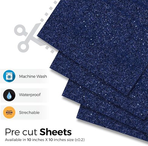 MiPremium Glitter Heat Transfer Vinyl, HTV Iron On Vinyl (Pack of 4 Sheets), for T Shirts Sports Clothing Other Garments & Fabrics, Easy to Cut Press & Apply Blue Glitter Ironon Vinyl (Navy Blue) in Kuwait