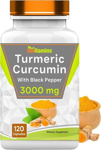 tnvitamins Turmeric Curcumin Capsules with Black Pepper | 3000 MG - 120 Capsules | Extra Strength Golden Turmeric Curcumin Supplement | Non-GMO | Produced in The USA in Kuwait