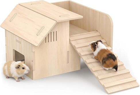 XiaZ Guinea Pig Hideout, Cute Guinea Pig House,Sturdy Small Animal House with Large Front Cave, Side Ventilation Holes, Thick Durable Wood,Habitat Hideout for Dwarf Rabbit, Hamster, Chinchilla in Kuwait
