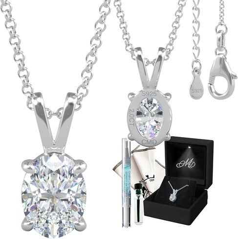 Moissanite Pendant Necklace / 2ct 6 Prong / 18K White Gold Vermeil 16-18in Adjustable Chain Secure Large Lobster Clasp/D Color VVS1 Clarity/GRA Engraved/Lab Diamond/Gift Set for Her in Kuwait