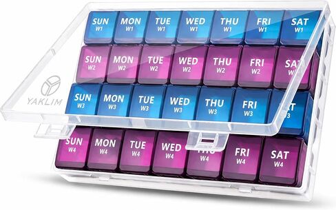 XL Monthly Pill Organizer 1 Time a Day , 4 Week Pill Case Compartments, Yaklim Weekly Vitamin Organizer Extra Large, Medicine Container for Daily Pill Keeper in Kuwait