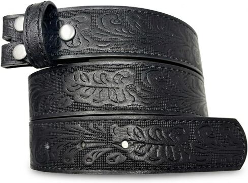BC Belts Womens Leather Belt Strap with Embossed Western Scrollwork 1.25" Wide with Snaps in Kuwait
