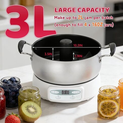 Automatic Jam and Jelly Maker 1000W, Electric Jam Jelly & Sauce Machine 2L Per Batch (≈4 x 16OZ), Electric Pot Stirrer Machine Non-Stick Self Stirring Pot BPA-Free, Replace Ball Fresh Jam Maker in Saudi Arabia