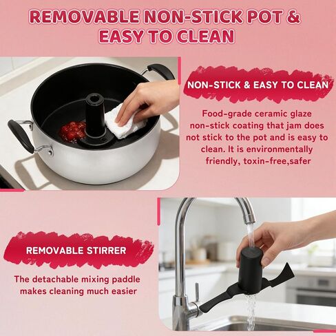 Automatic Jam and Jelly Maker 1000W, Electric Jam Jelly & Sauce Machine 2L Per Batch (≈4 x 16OZ), Electric Pot Stirrer Machine Non-Stick Self Stirring Pot BPA-Free, Replace Ball Fresh Jam Maker in Saudi Arabia