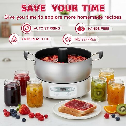Automatic Jam and Jelly Maker 1000W, Electric Jam Jelly & Sauce Machine 2L Per Batch (≈4 x 16OZ), Electric Pot Stirrer Machine Non-Stick Self Stirring Pot BPA-Free, Replace Ball Fresh Jam Maker in Saudi Arabia
