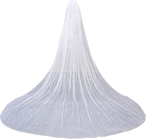 EllieWely Long Cathedral Length Pearl Wedding Bridal Veil With Metal Comb F07 in Kuwait