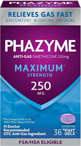 Phazyme أقصى قوة للغازات وتخفيف الانتفاخ | 250 مجم سيميثيكون | 36 مادة هلامية سريعة | حزمة من 3 in Kuwait