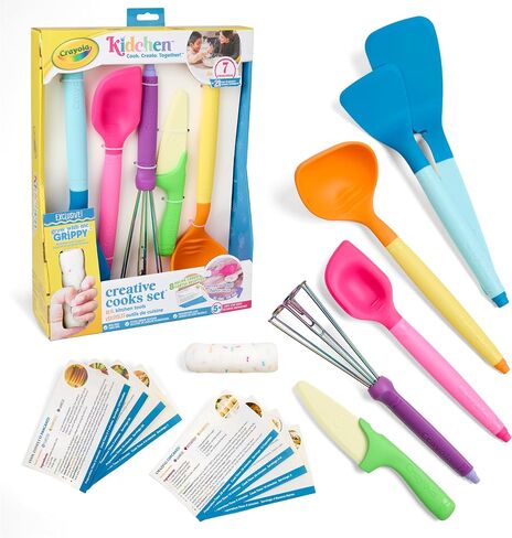 Crayola Kidchen Creative Cook Set for Kids, 5 Full-Size Cooking Utensils, With 2-in-1 Spatula, Stainless Steel Whisk, and Ladle, Colorful Food-Grade Silicone, Kitchen Gift for Kids, Ages 5+ in Kuwait