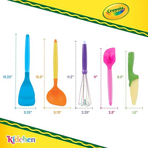 Crayola Kidchen Creative Cook Set for Kids, 5 Full-Size Cooking Utensils, With 2-in-1 Spatula, Stainless Steel Whisk, and Ladle, Colorful Food-Grade Silicone, Kitchen Gift for Kids, Ages 5+ in Kuwait