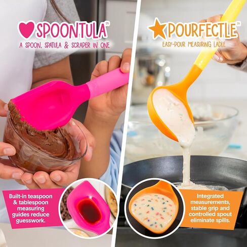 Crayola Kidchen Creative Cook Set for Kids, 5 Full-Size Cooking Utensils, With 2-in-1 Spatula, Stainless Steel Whisk, and Ladle, Colorful Food-Grade Silicone, Kitchen Gift for Kids, Ages 5+ in Kuwait