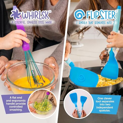 Crayola Kidchen Creative Cook Set for Kids, 5 Full-Size Cooking Utensils, With 2-in-1 Spatula, Stainless Steel Whisk, and Ladle, Colorful Food-Grade Silicone, Kitchen Gift for Kids, Ages 5+ in Kuwait