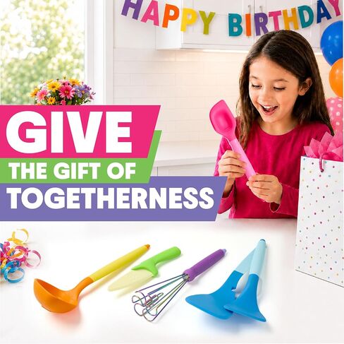 Crayola Kidchen Creative Cook Set for Kids, 5 Full-Size Cooking Utensils, With 2-in-1 Spatula, Stainless Steel Whisk, and Ladle, Colorful Food-Grade Silicone, Kitchen Gift for Kids, Ages 5+ in Kuwait