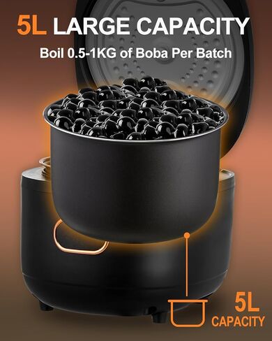 Automatic Commercial Boba Cooker 5L – 900W Smart Boba Maker for Tapioca Pearls,Tapioca Cooker for Milk Tea Shops, Restaurants, Dessert Stores, and Lounge Bars in Kuwait