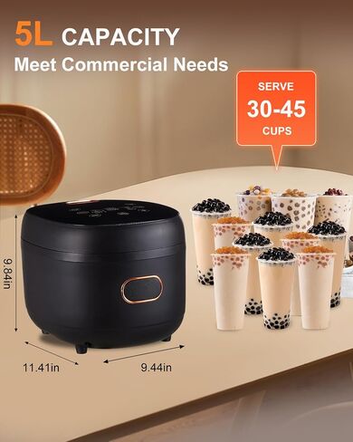 Automatic Commercial Boba Cooker 5L – 900W Smart Boba Maker for Tapioca Pearls,Tapioca Cooker for Milk Tea Shops, Restaurants, Dessert Stores, and Lounge Bars in Kuwait